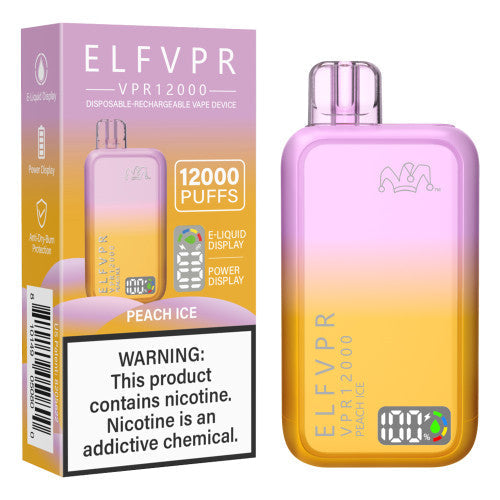 ELF VPR disposable vape with 12,000 puffs, compact device in sleek design for vaping enjoyment.