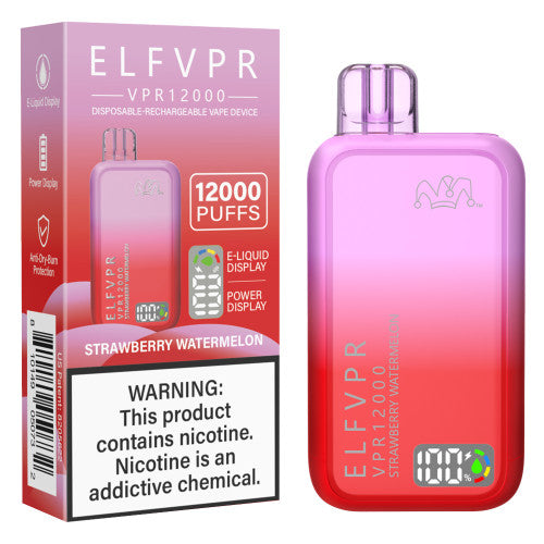 ELF VPR 12000 Puff disposable vape device with sleek design and compact size, featuring colorful branding and mouthpiece.