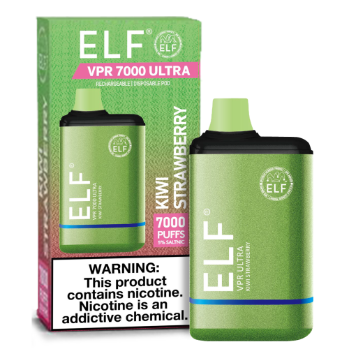ELF VPR 7000 Puff disposable device in black with sleek design, featuring a mouthpiece and LED indicator.