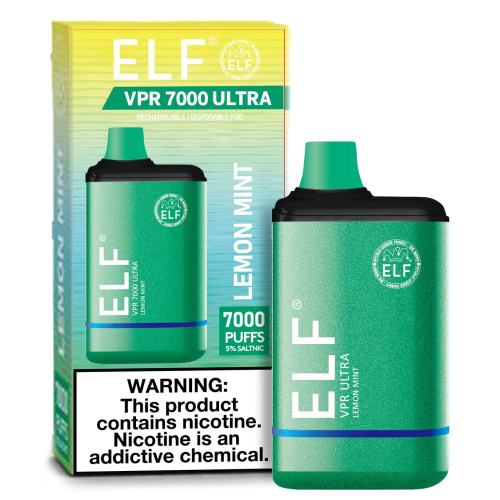 ELF VPR 7000 Puff disposable device in sleek design, featuring compact size and ergonomic shape for easy use.