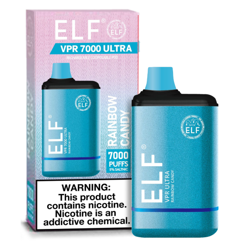 ELF VPR 7000 Puff disposable device in sleek design, featuring the ELF VPR brand logo and color accents.