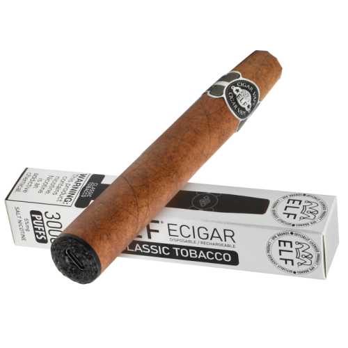 Elf Cigar Vape Disposable by ELF VPR with classic tobacco flavor, showing the sleek disposable vape device.