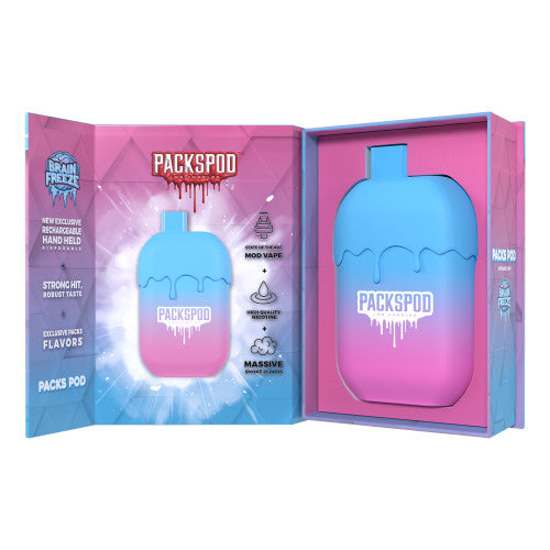 PACKS PACKSPOD 5000 Puff disposable vape with sleek design, showing the compact device in vibrant colors.