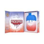 Disposable vape device from PACKS with a sleek design, labeled as PACKSPOD 5000 Puff, featuring colorful branding and compact size.
