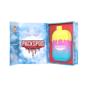 Disposable vape device by PACKS, PACKSPOD 5000 Puff, featuring sleek design and compact size for easy vaping on the go.