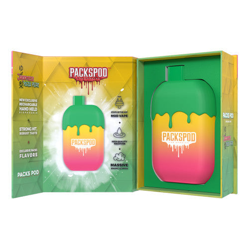 Disposable vape device from PACKS with sleek design and packaging, used for 5000 puffs of flavored vapor.