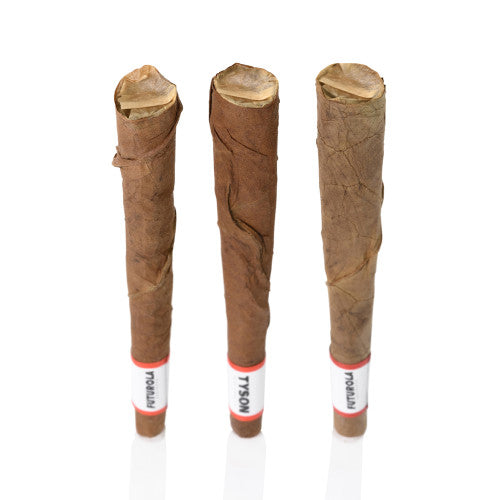 TYSON20GLOBAL FUTUROLA x Tyson tobacco leaf hybrid blunt cone, hand-rolled cannabis product with tobacco leaf wrap.