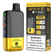 Disposable Wave Turbo 25000 vape device with sleek design and ergonomic shape, featuring branding and mouthpiece.