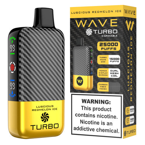 WAVE Turbo 25000 disposable vape device with sleek design and mouthpiece, used for vaping nicotine or flavors.