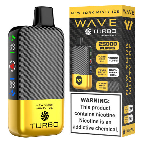 Wave Turbo 25000 disposable vape pen with sleek design and adjustable airflow, featuring the Wave brand logo.