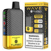 Wave Turbo 25000 disposable vape pen, sleek design with blue accents, compact and portable for easy use.