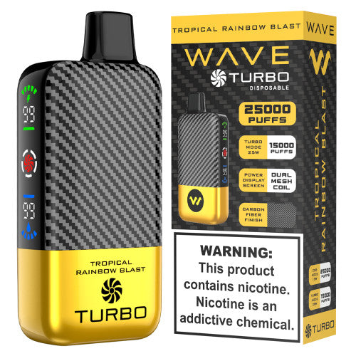 Wave Turbo 25000 disposable vape device with sleek design and compact size, ideal for discreet vaping sessions.