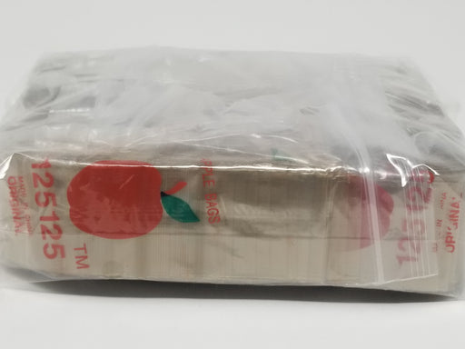 Gold resealable bags from Original Apple Bags, 1.25 x 1.25 inches, ideal for packaging small items or gifts.