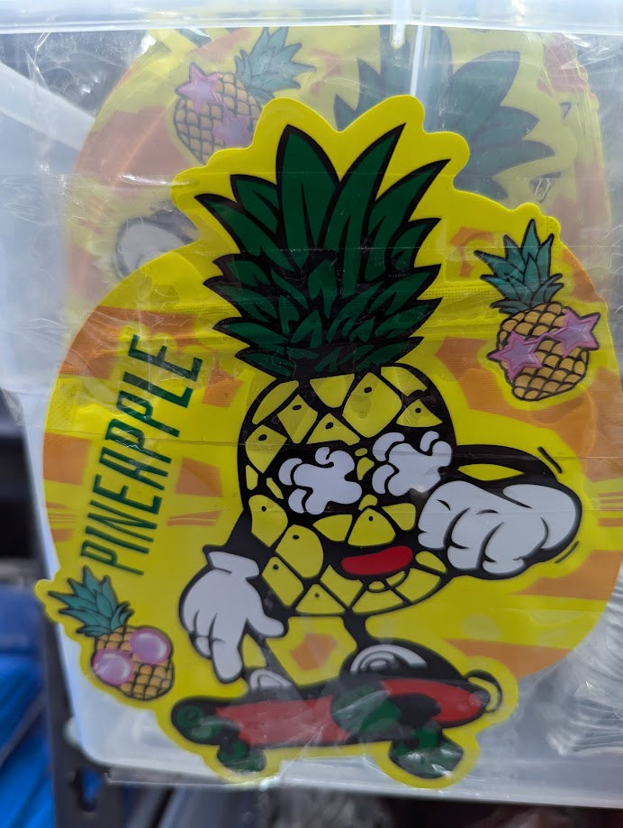 Smell-proof Pineapple Mylar Bags by The Baggie Store, 50-pack, featuring bright pineapple design and sealed closures for freshness