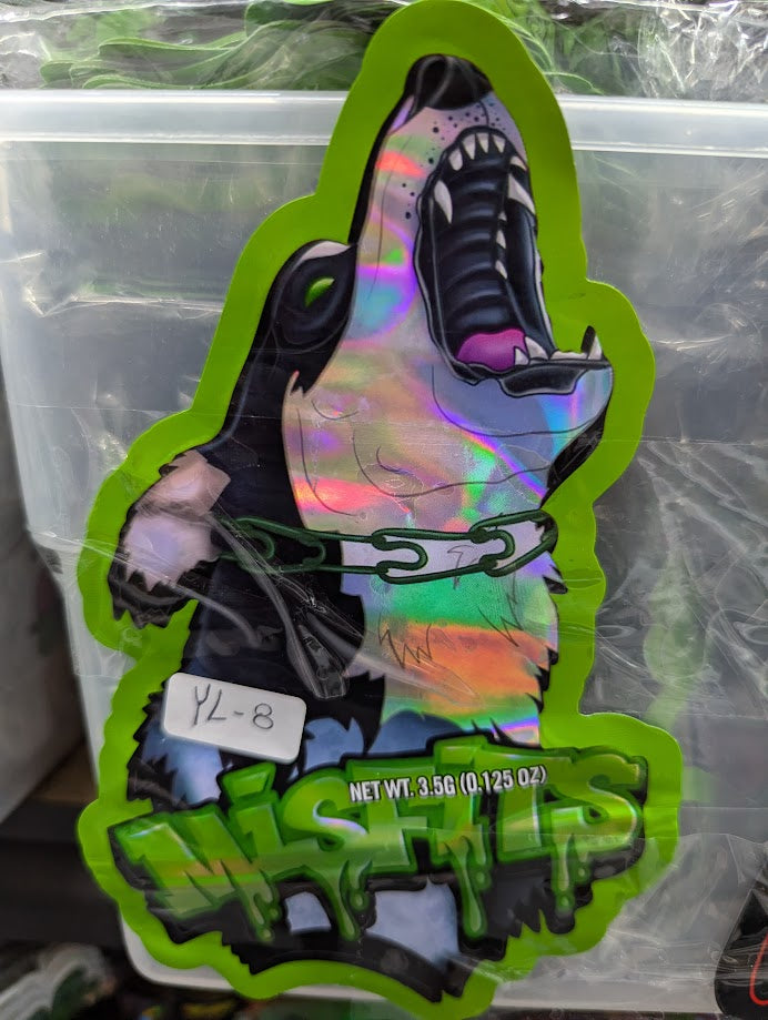 Smell-proof Misfits Mylar Bags from The Baggie Store, 50-pack, featuring resealable, durable storage for herbs or concentrates.