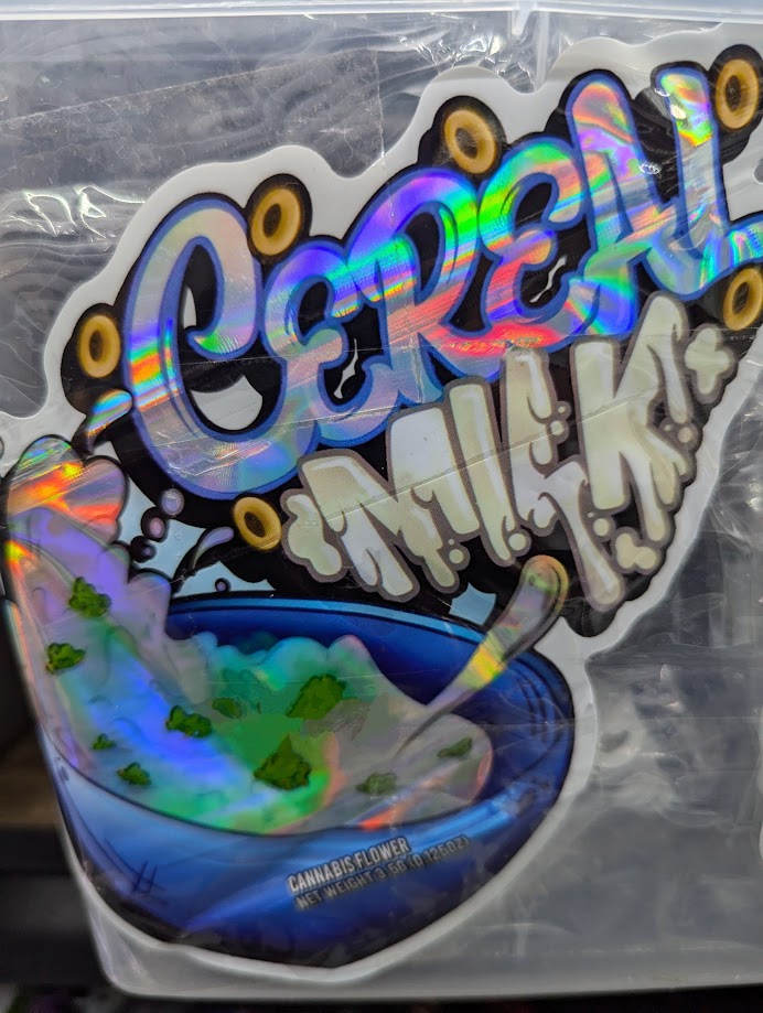 Smell-proof Cereal Milk Mylar Bags from The Baggie Store, 50-pack, showing resealable foil storage bags for snacks or products.