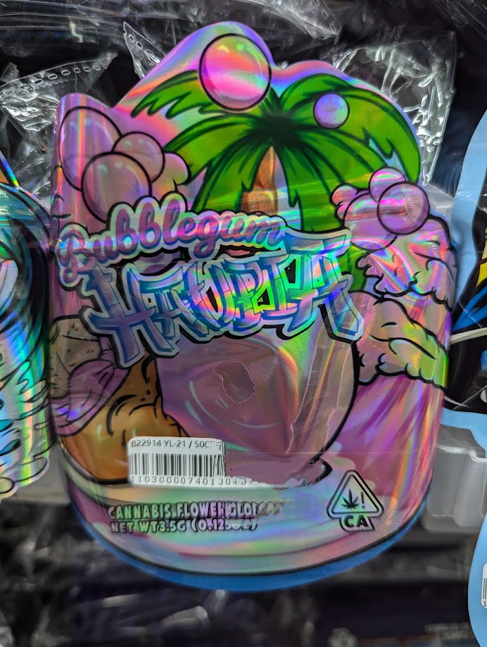 Smell-proof Bubblegum Haupia Mylar Bags in a pack of 50, featuring resealable, durable packaging for secure storage.