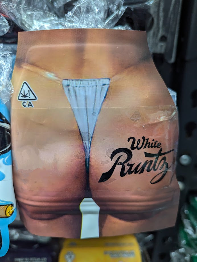 White Runtz Ass Smell Proof Mylar Bags from The Baggie Store, 50-pack, featuring durable, resealable packaging for secure storage.