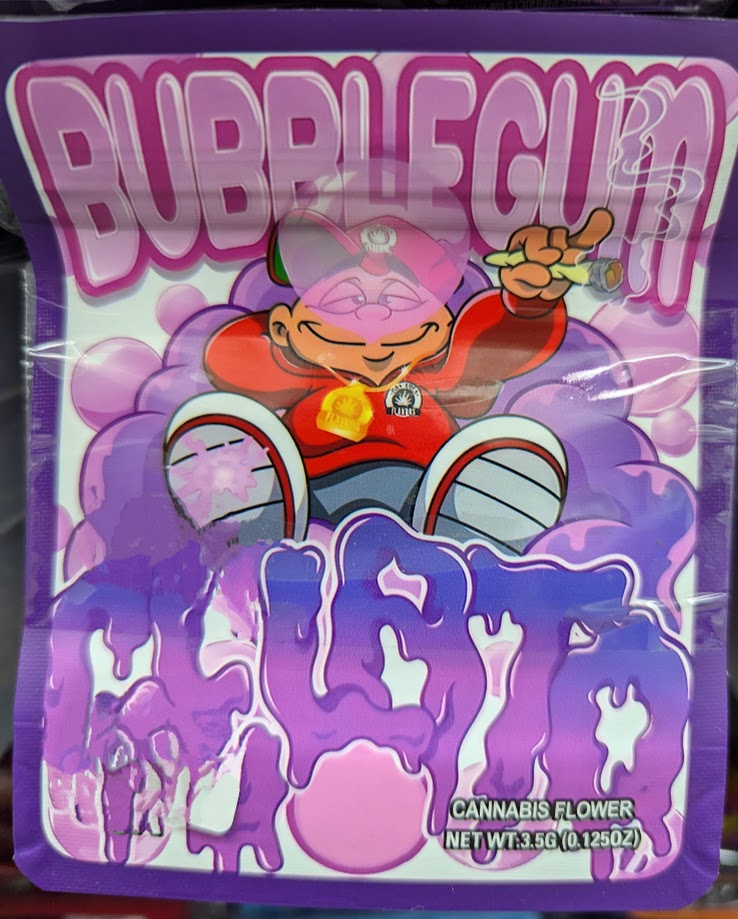 Smell proof Bubblegum Gelato Mylar bags, 50-pack, featuring colorful, resealable storage for cannabis or herbs.