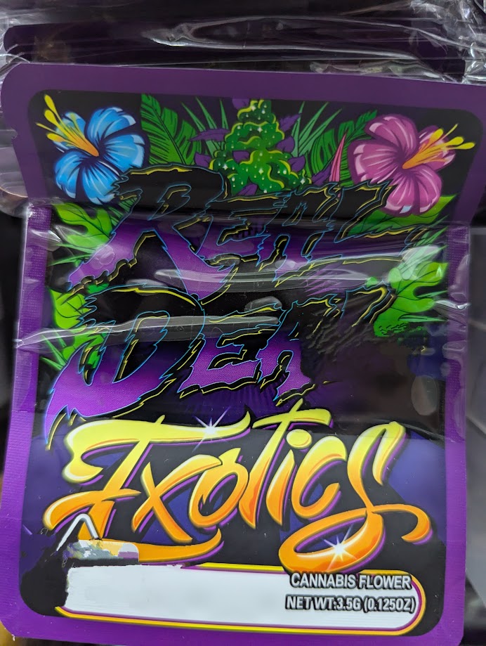 Smell-proof Real Deal Exotics Mylar Bags in a pack of 50, durable and resealable storage for herbs or collectibles.