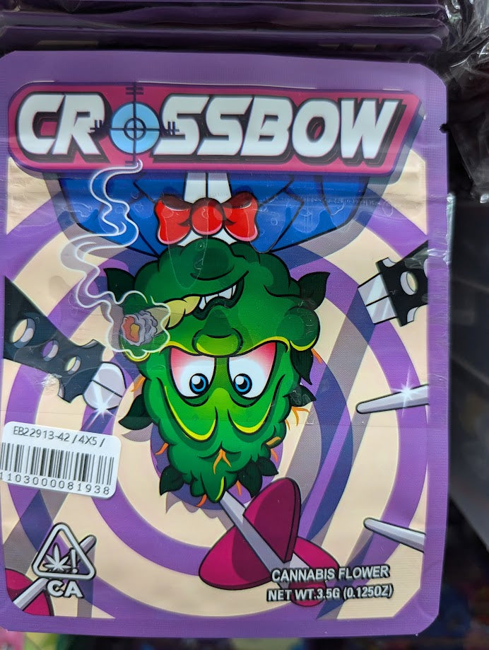 Smell-proof Crossbow Mylar Bags from The Baggie Store, 50-pack, showing metallic, resealable storage pouches for secure packaging.