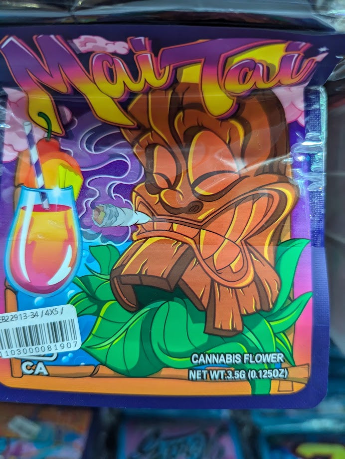 Smell-proof Mai Tai Mylar bags from The Baggie Store, 50-pack, featuring resealable, durable packaging for secure storage.