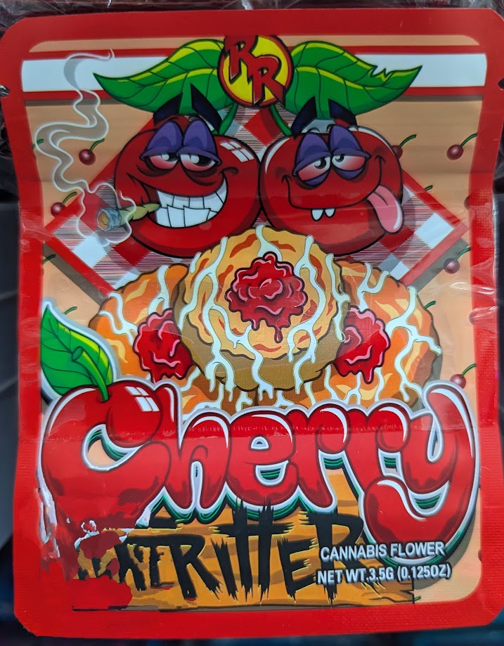 Smell-proof Cherry Fritter Mylar bags, 50-pack, with a silver finish and resealable zip for storage and freshness.