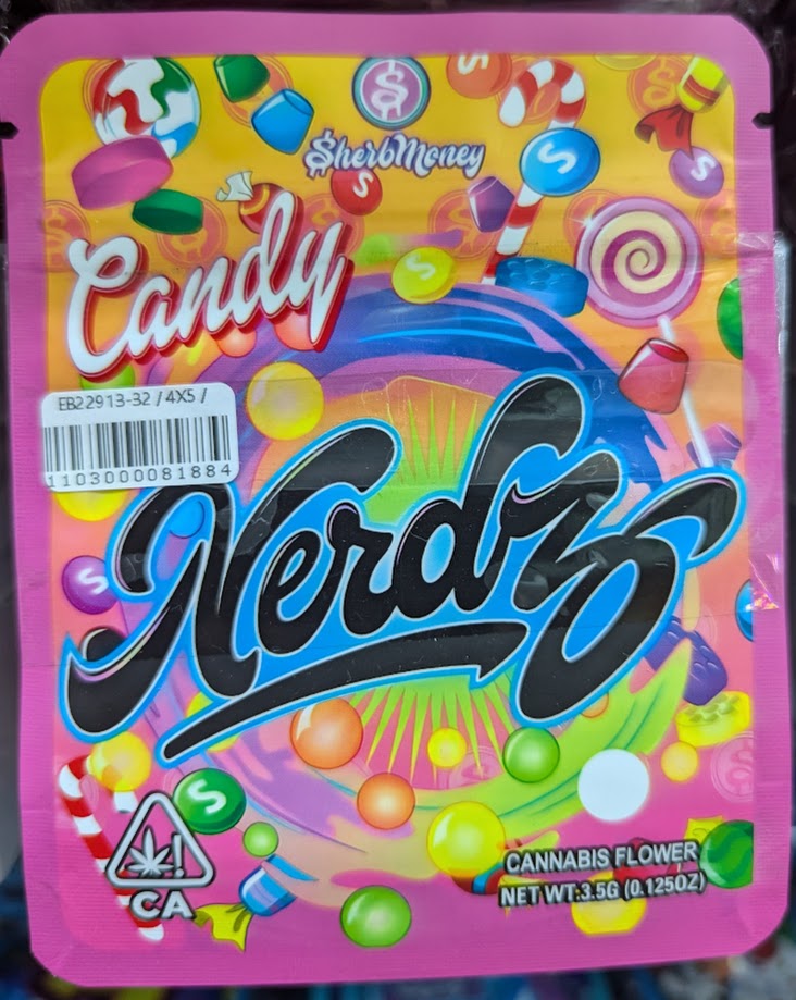 Smell-proof Candy Nerdz Mylar Bags in a pack of 50, featuring durable, resealable packaging for discreet storage.