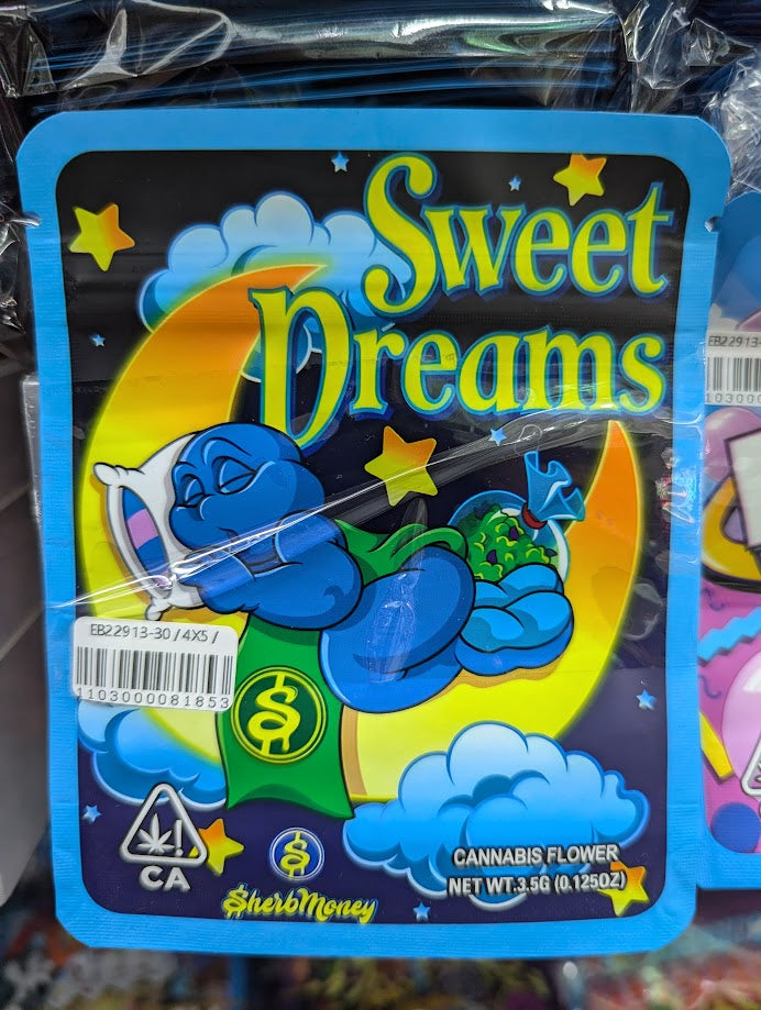 Smell-proof Sweet Dreams Mylar Bags by The Baggie Store, 50-pack, featuring resealable, durable storage for sensitive items.
