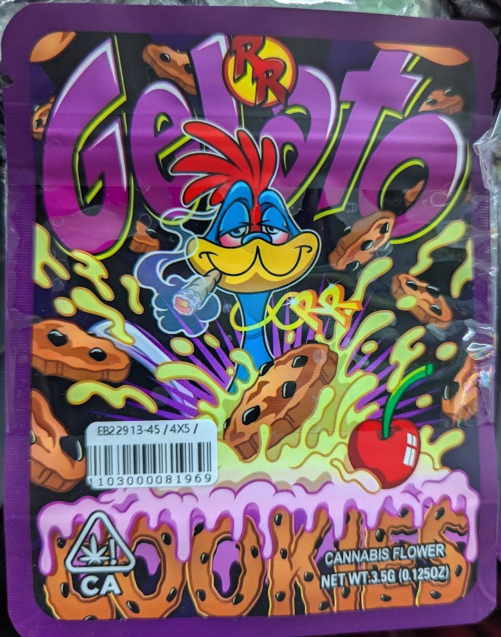 Smell-proof Gelato Cookies Mylar bags, pack of 50, from The Baggie Store, featuring resealable, durable storage for baked goods.