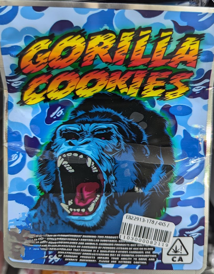 Smell-proof Gorilla Cookies Mylar Bags by The Baggie Store, 50-pack, featuring resealable, durable storage for cannabis or herbs.