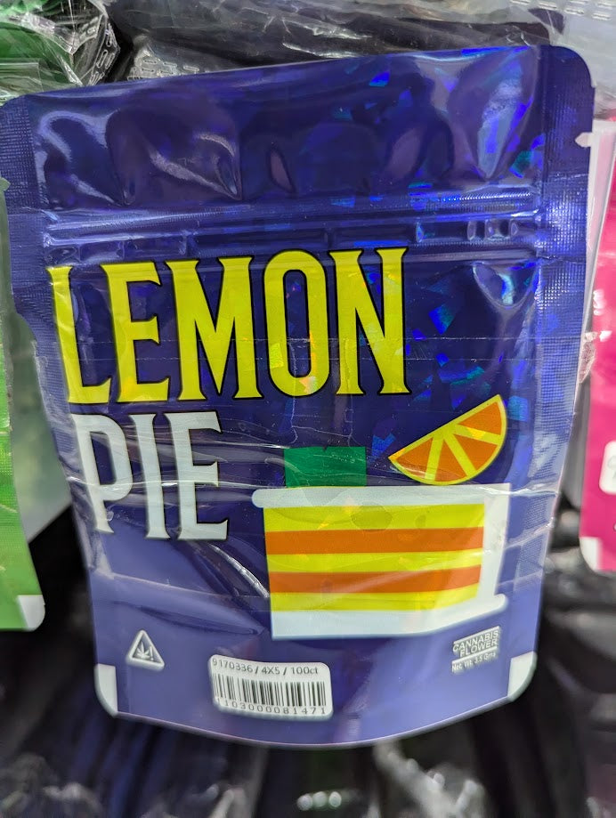 Smell-proof Lemon Pie Mylar bags by The Baggie Store, 50-pack, featuring resealable, durable packaging for secure storage.