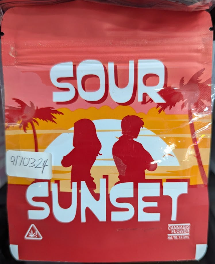 Smell-proof Sour Sunset Mylar bags from The Baggie Store, 50-pack, resealable storage for snacks or herbs.