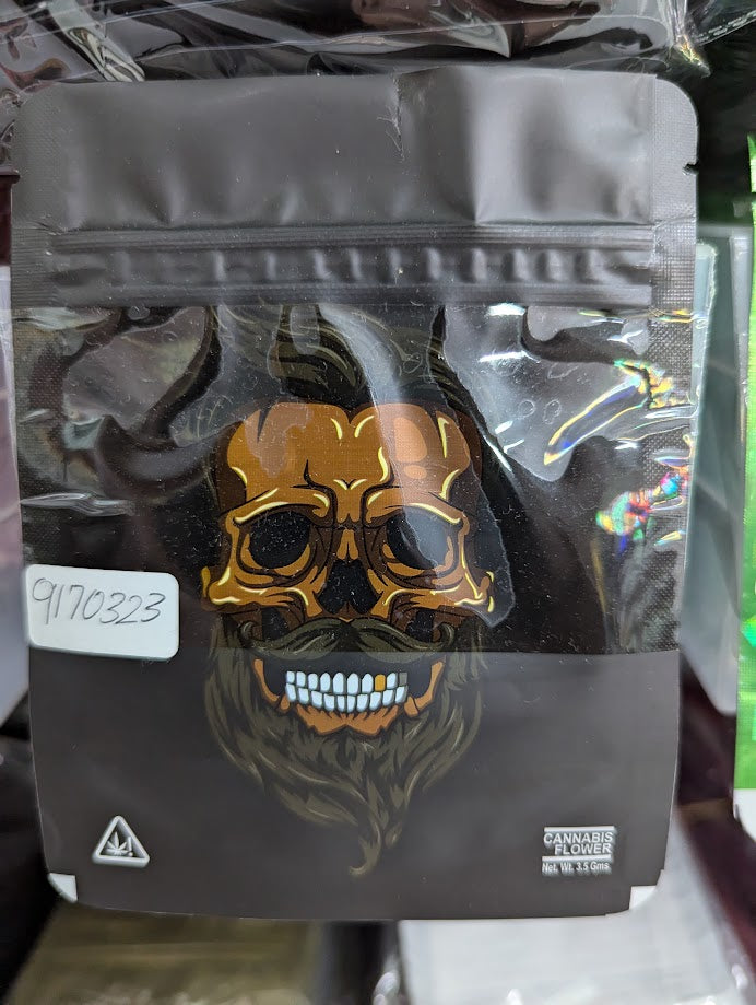 Smell-proof Skull with Hair Mylar Bags, 50-pack, durable storage bags for secure packaging from The Baggie Store.