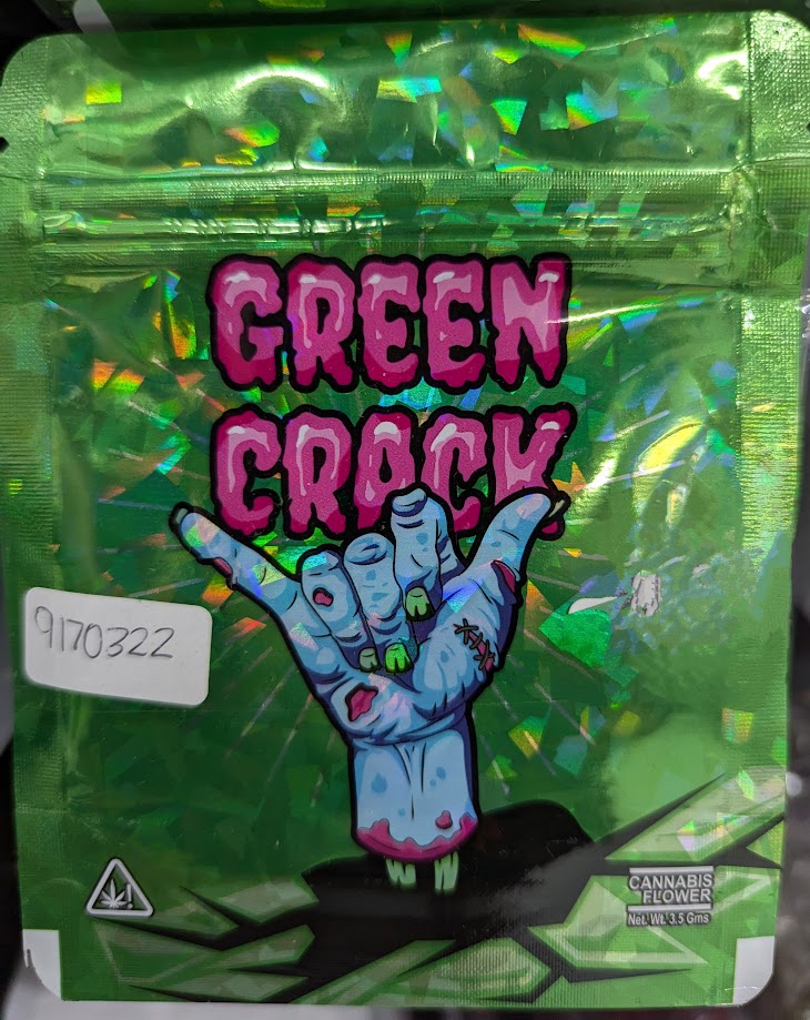 Green Crack smell-proof mylar bags, 50-pack, with resealable closures, designed for secure storage by The Baggie Store