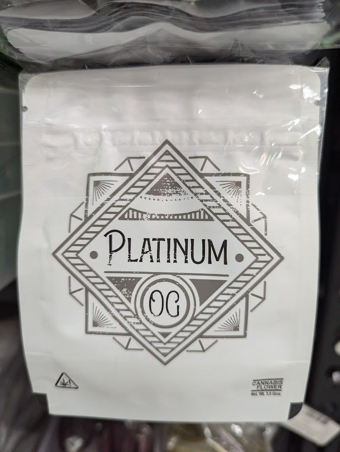 Smell-proof Platinum OG Mylar Bags by The Baggie Store, 50-pack, with resealable closures and durable foil material.