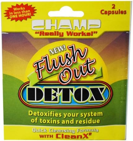 CHAMP Champ Flush Out Detox supplement bottle with label, featuring capsules for cleansing and detoxification.