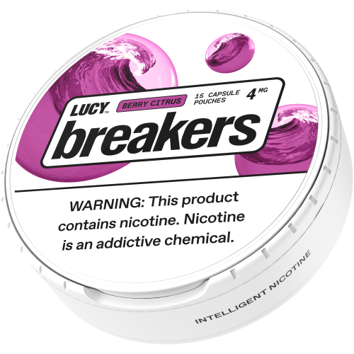 LUCY Lucy Breakers 4MG energy drink cans, 5-pack sleeve with colorful branding and sleek design on aluminum cans.