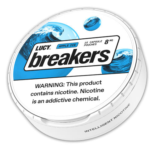 LUCY Lucy Breakers 8MG energy drink cans in a 5-can sleeve, featuring colorful branding and sleek design.
