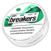 Lucy Breakers 8MG energy drink cans, 5-pack sleeve with colorful branding and metallic silver can design.