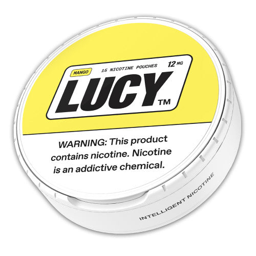 LUCY Lucy Pouches 12MG CBD vape can sleeve with five 12mg CBD pouches in a sleek, portable design.