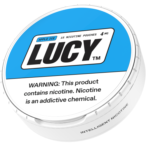 LUCY Lucy Pouches 4MG cannabis seltzer in a 5-can sleeve, featuring colorful packaging and branding.