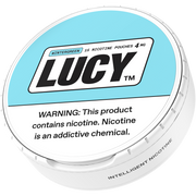 Lucy Pouches 4MG flavor, 5-can sleeve from LUCY, featuring colorful pouches with sleek branding and vibrant design.
