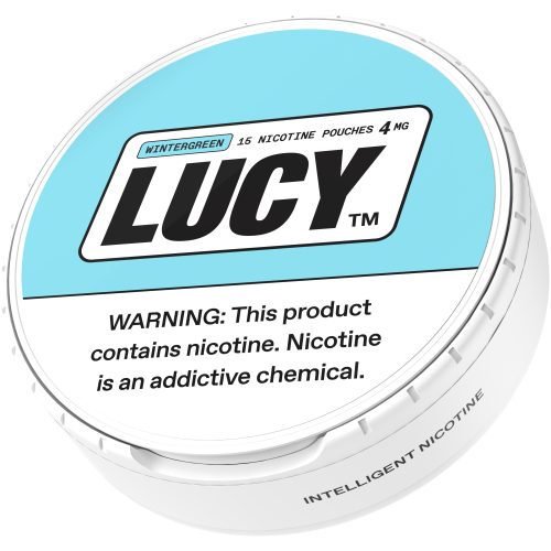 Lucy Pouches 4MG flavor, 5-can sleeve from LUCY, featuring colorful pouches with sleek branding and vibrant design.