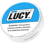 LUCY Lucy Pouches 8MG disposable nicotine pouch sleeve with five can packs, featuring sleek black packaging and individual pouches.