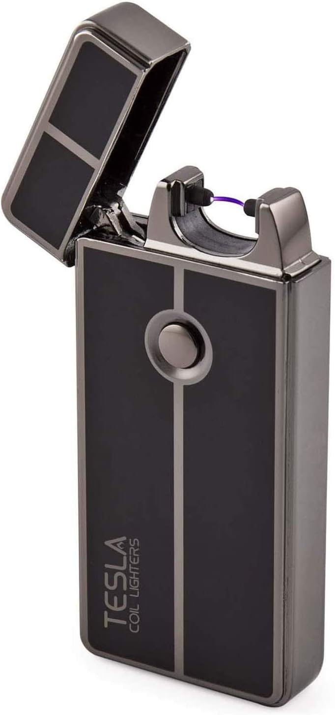 Tesla Coil Lighters™ USB rechargeable windproof arc lighter with a sleek design and electric coil ignition.