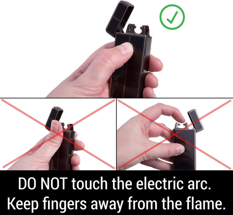 Tesla Coil Lighters USB rechargeable windproof arc lighter with a sleek black design and electric arc ignition system.