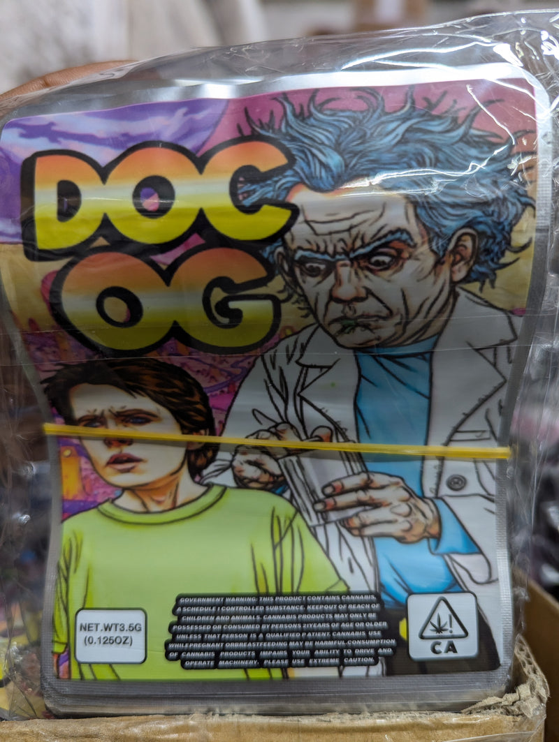 Smell-proof Doc OG storage bags from The Baggie Store, 50-pack, sealed for odor containment and freshness.