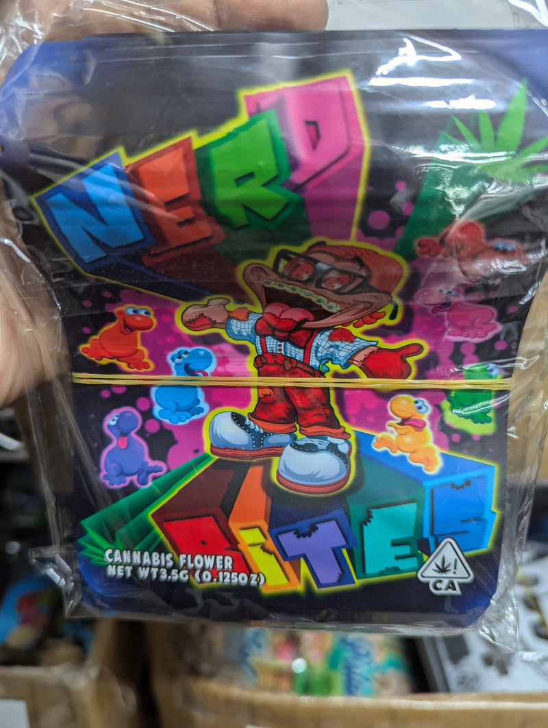 Smell-proof Nerd Bites snack bags from The Baggie Store, 50-pack with secure, discreet packaging for freshness and odor control.