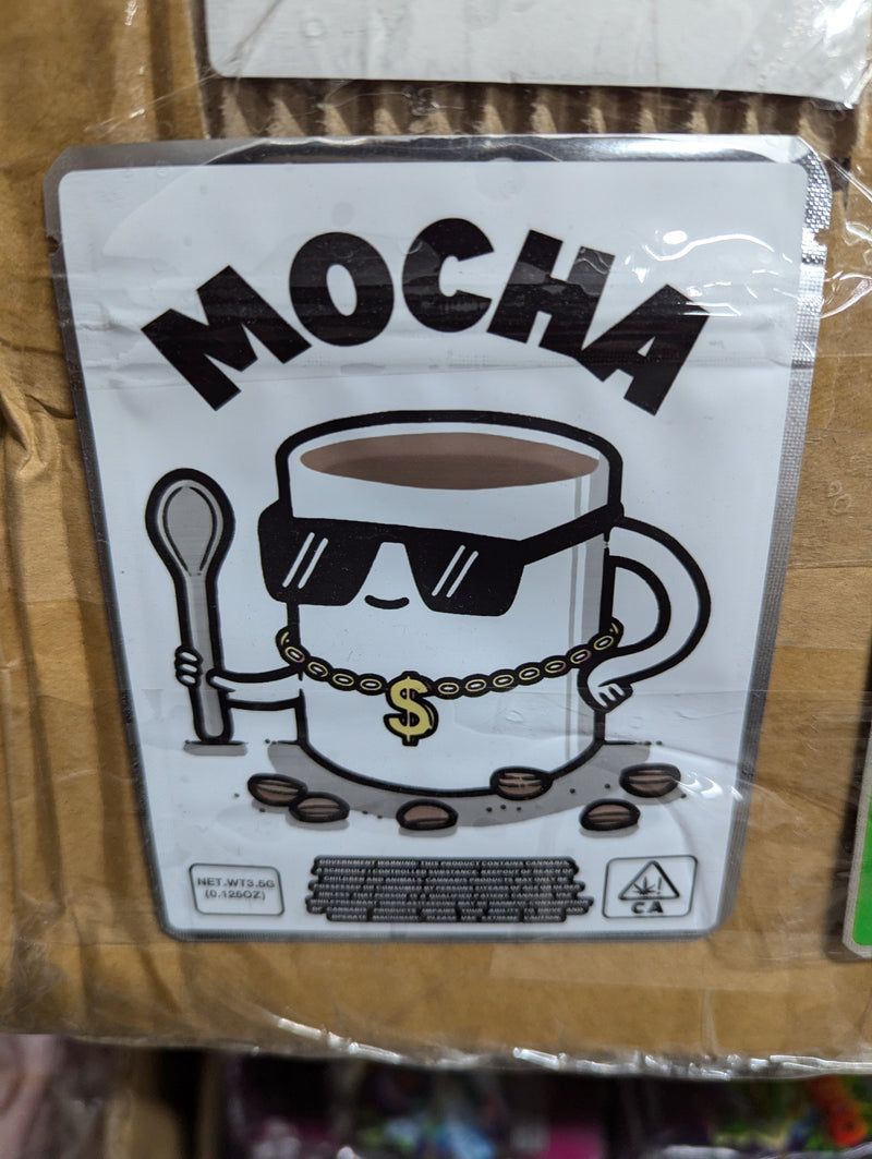 Smell proof mocha storage bags from The Baggie Store, 50-pack, featuring secure, airtight design for discreet storage.